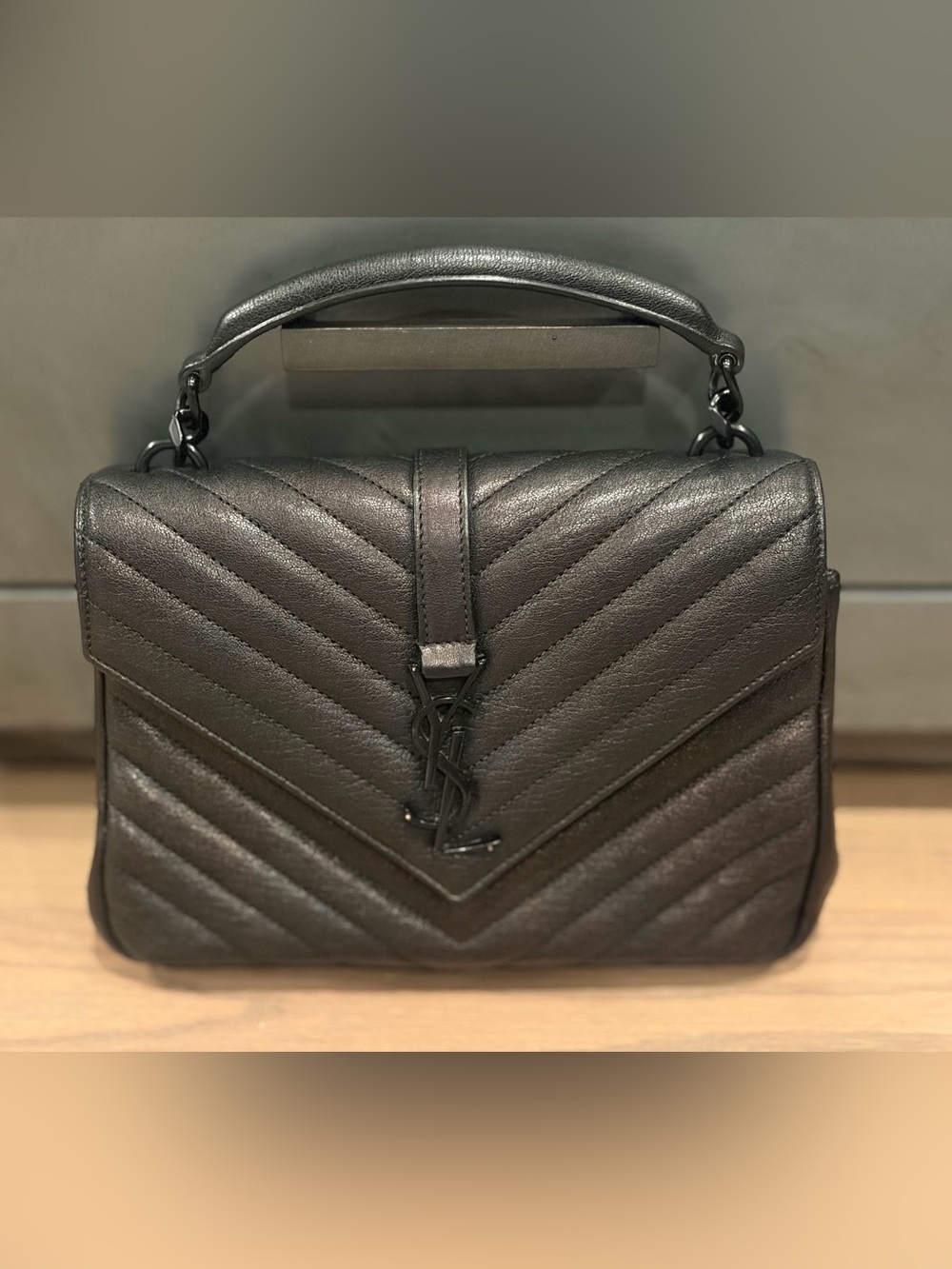 Saint Laurent Metallic Black Quilted Top-Handle Satchel
